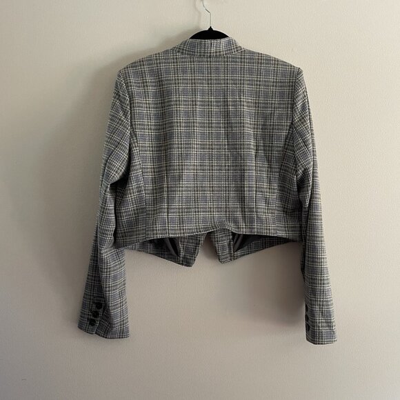 Anthropologie Women 14 Gray Houndstooth Academia Cropped Knit Tuxedo Blazer NWT - Picture 16 of 16